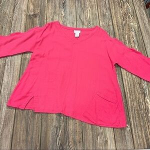 SOFT Surroundings Pink Shirt Cotton Blouse Petite Medium